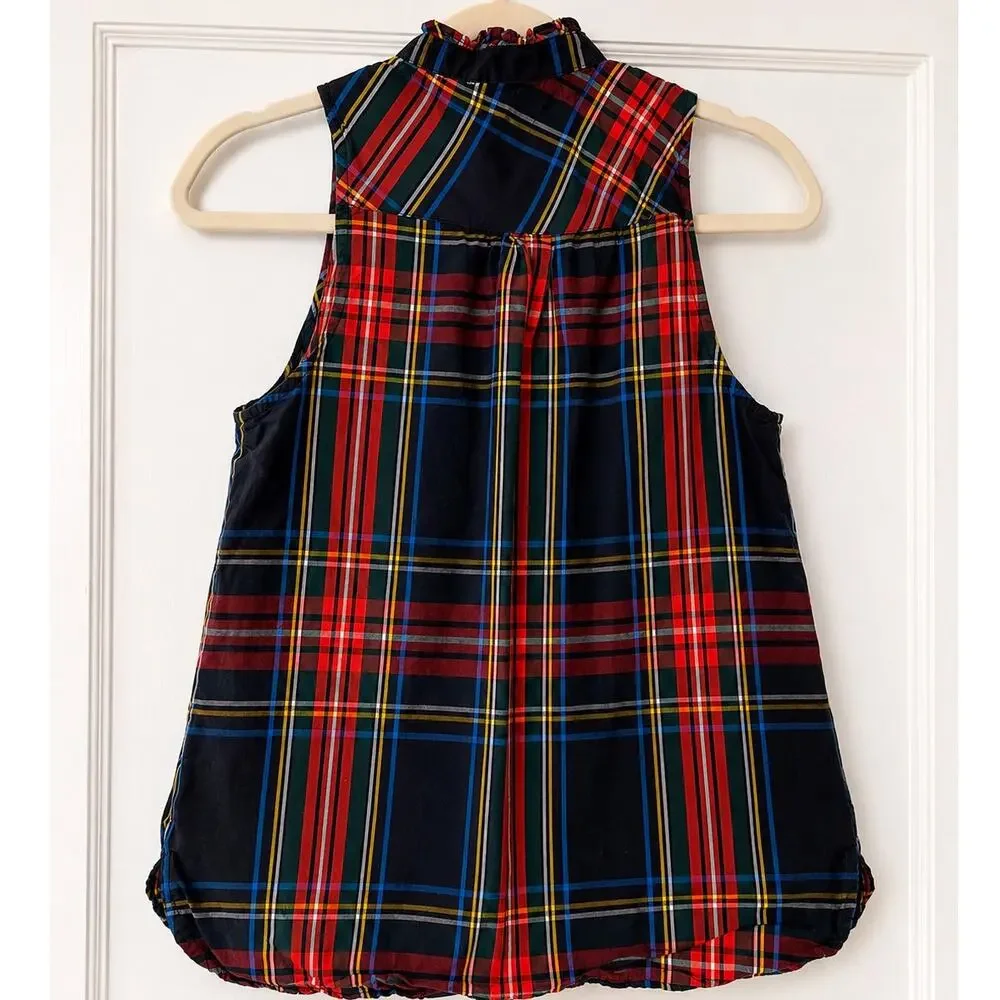 J.Crew Plaid Sleeveless Ruffle Neck Top Tartan Size 4